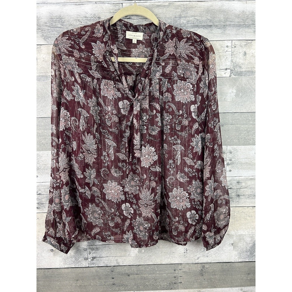 Lucky Brand Women's Medium Sheer Half Button Up Long Sleeve Blouse